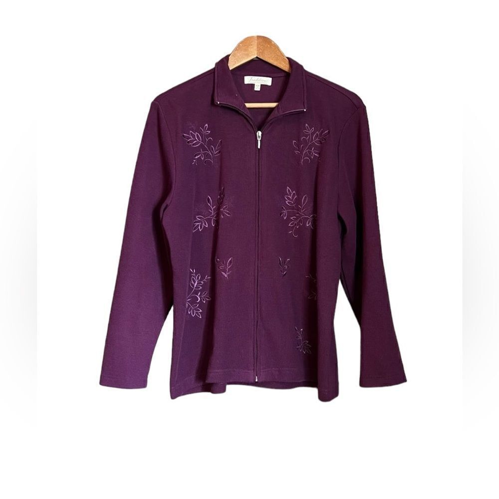 Tradition purple zip up sweater‎ with embroidery. Size medium